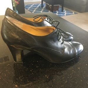 Black Stack Lace Up Low Rise Bootie